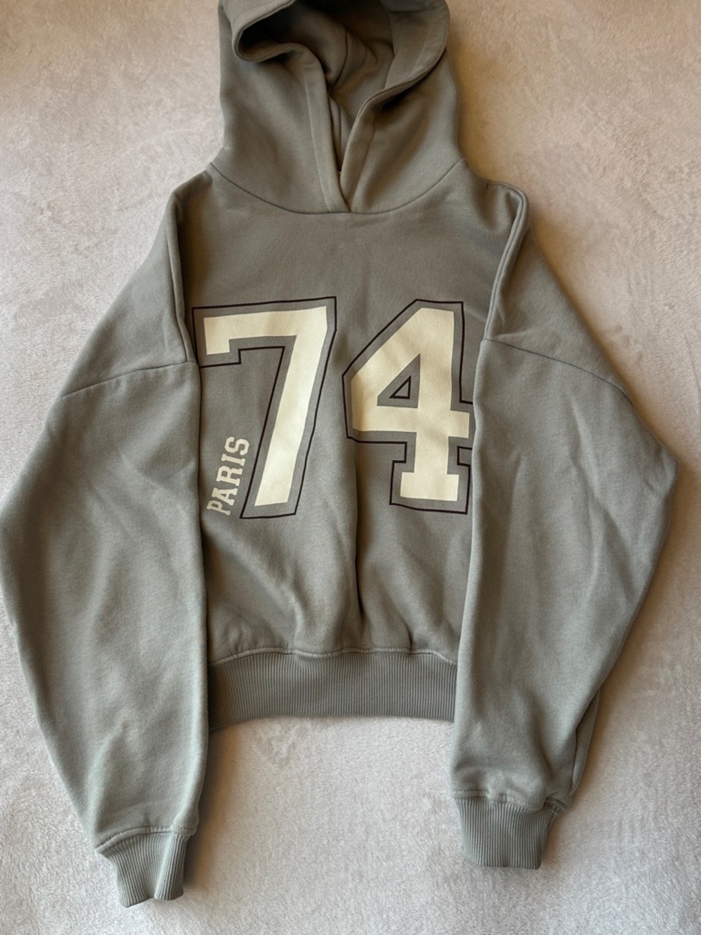 Zara Sage Light Gray 74 Graphic Hoodie with Number Like New Kids S M